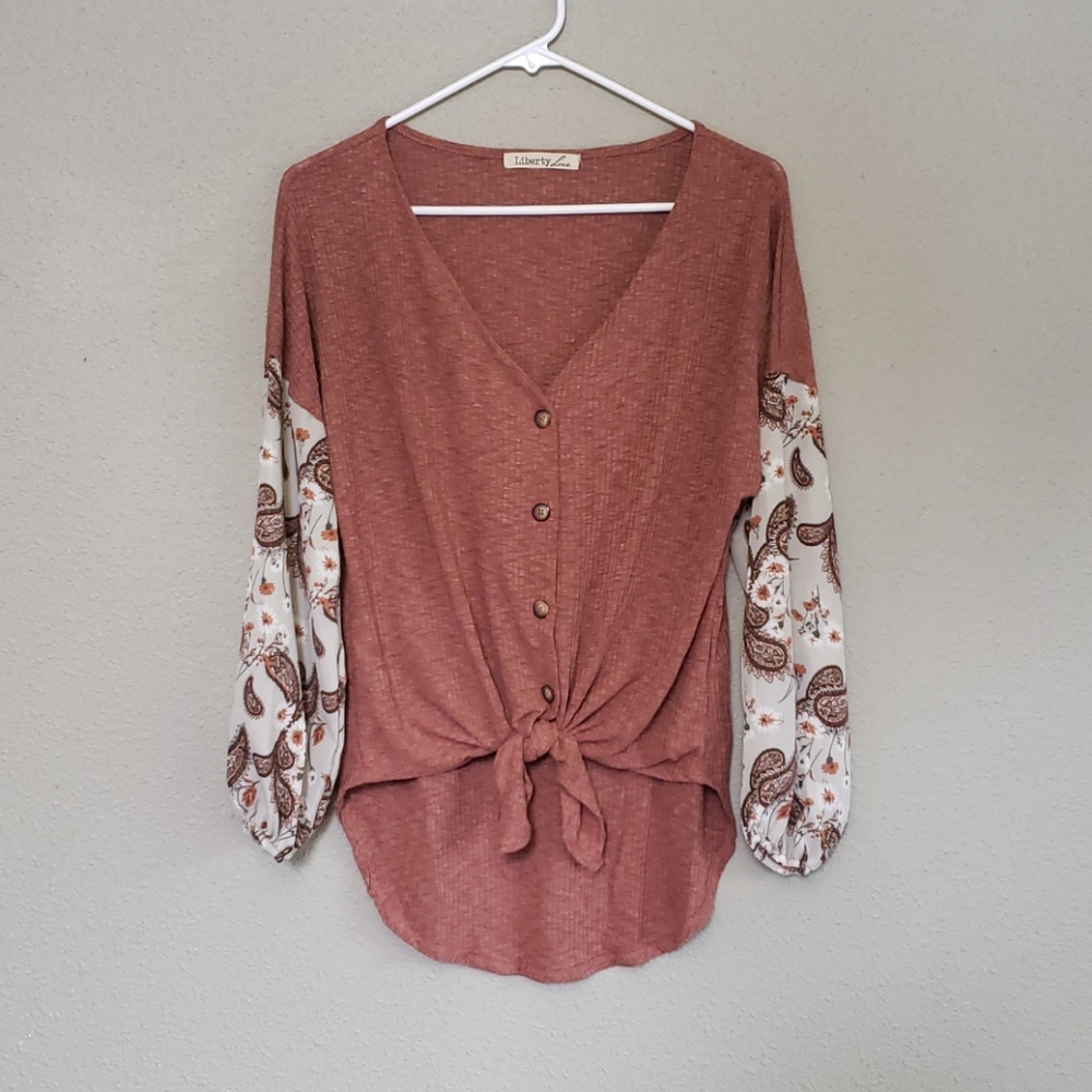 Pink and floral long sleeve blouse